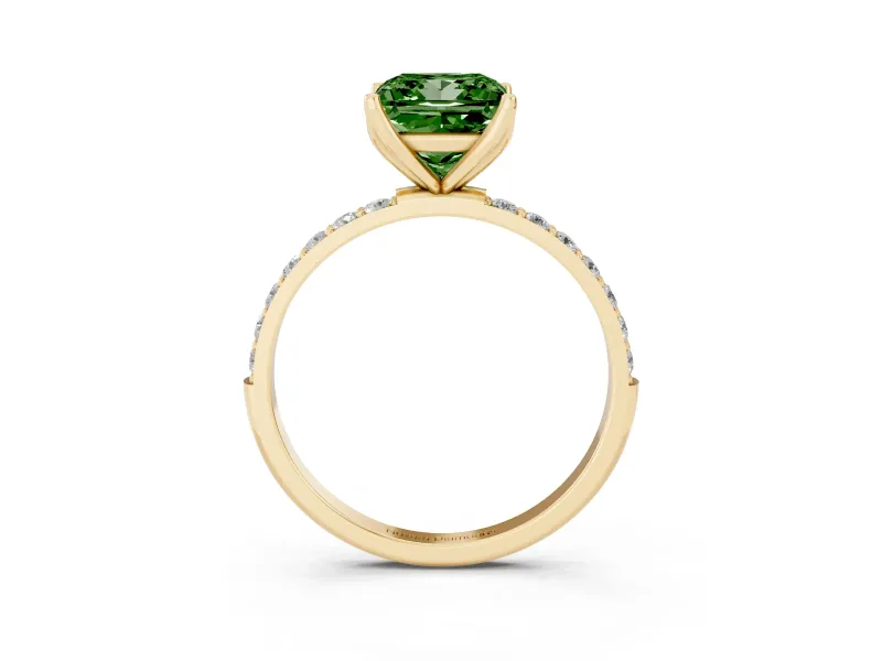 Princess Cut Pave Solitaire Engagement Ring Setting for a Fancy Green Lab-Grown Diamond | Slim Band | Yellow Gold