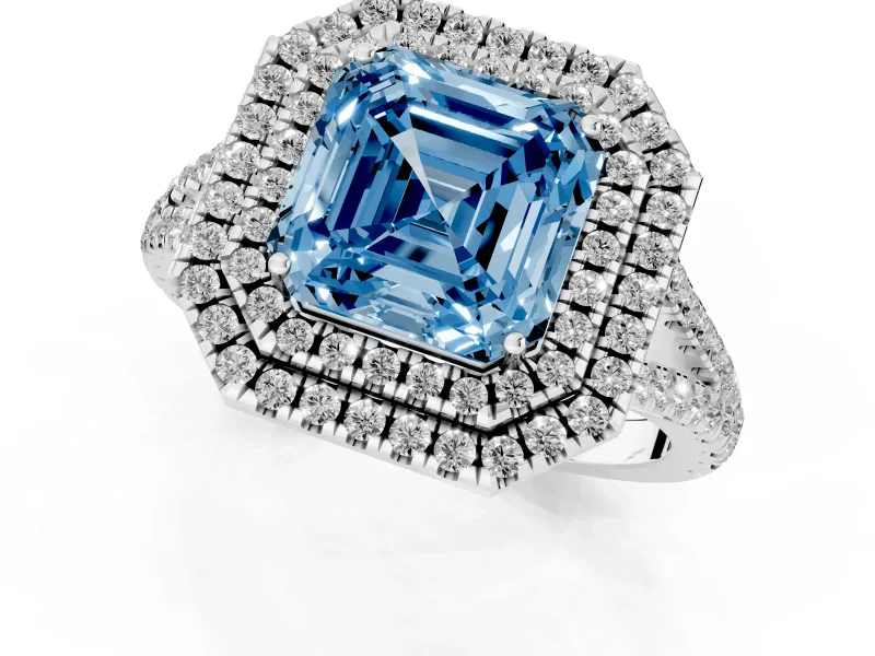 Asscher Cut Halo Engagement Ring Setting for a Fancy Blue Lab-Grown Diamond | White Gold - Design NV-24799