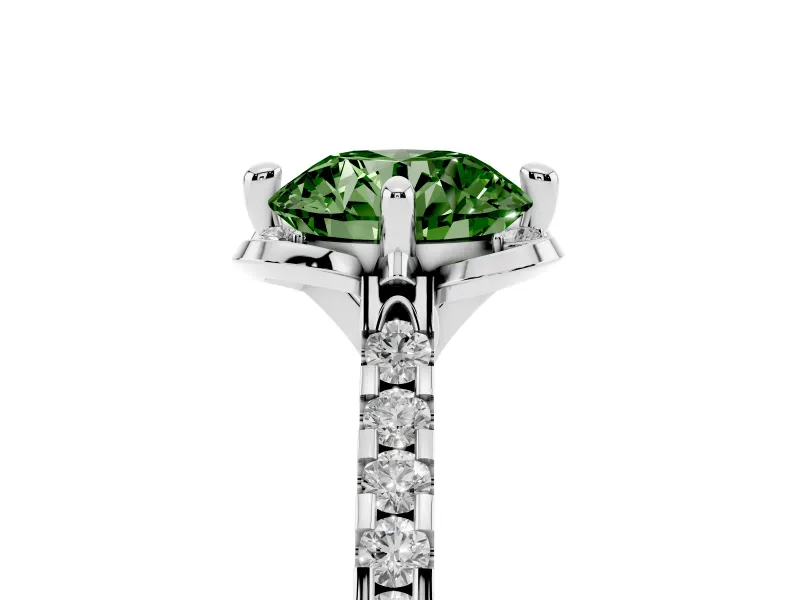 Round Floral Petal Engagement Ring Setting for a Fancy Green Lab-Grown Diamond | Petal Accents | Sterling Silver