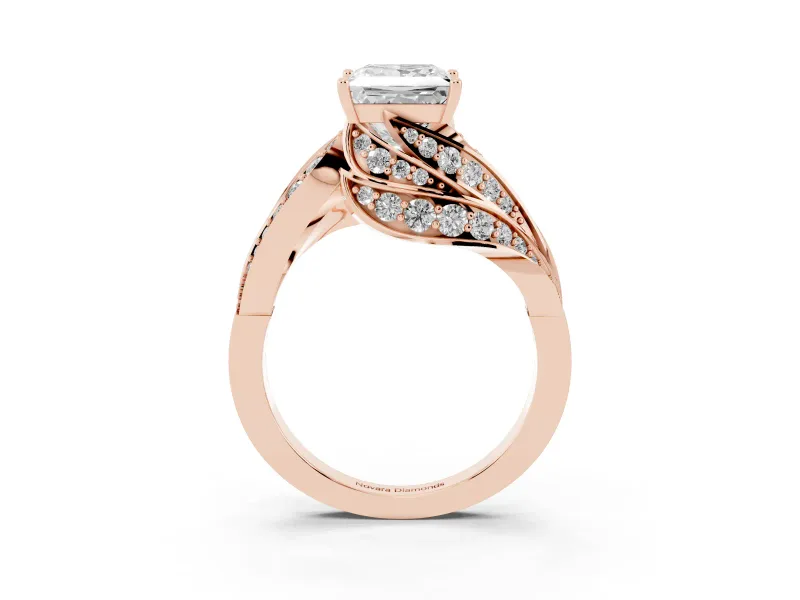 Princess Cut Bypass Hidden Halo Engagement Ring Setting | Graduated Pavé | Rose Gold