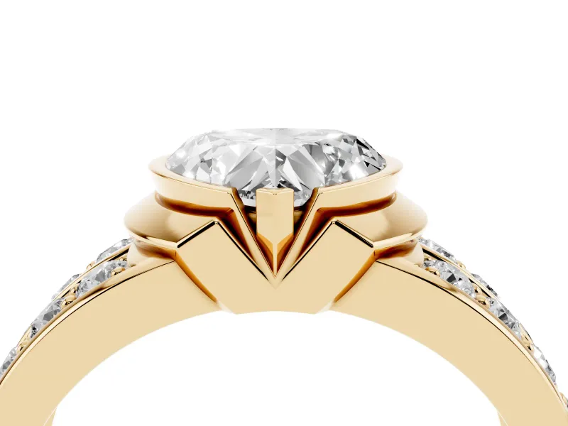 Heart-Shaped Half Bezel Engagement Ring Setting | Double Row Channel Band | Yellow Gold