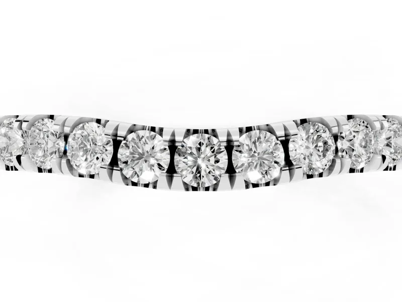 Round Diamond Curved Eternity Band Set in White gold with Pavé Shared Prongs