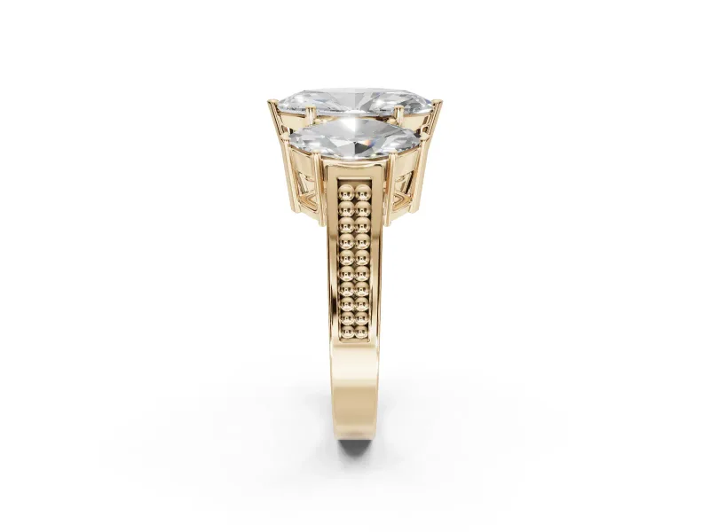 Marquise Three Stone Engagement Ring Setting | Beaded Shoulders | Yellow Gold