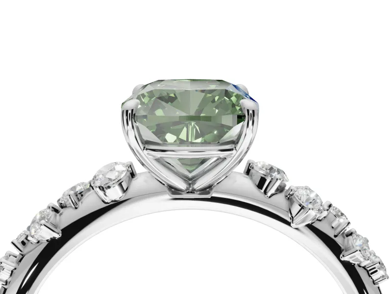 Cushion Cut Graduated Solitaire Engagement Ring Setting for a Fancy Green Lab-Grown Diamond | White Gold
