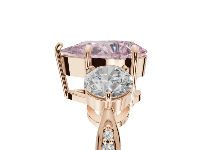 Pear-Shaped Three Stone Engagement Ring Setting for a Fancy Pink Lab-Grown Diamond | Tapered Pave Band | Rose Gold