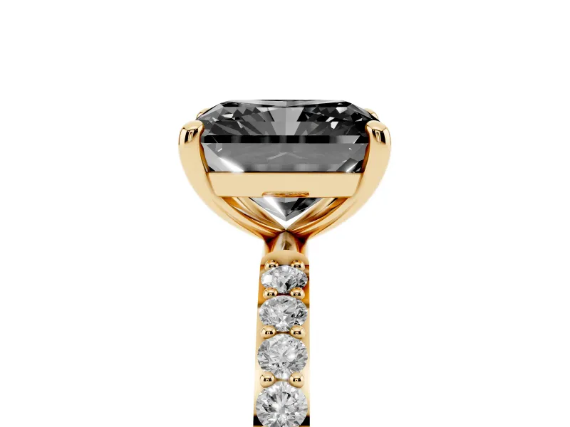 Radiant Cut Pave Solitaire Engagement Ring Setting | Yellow Gold