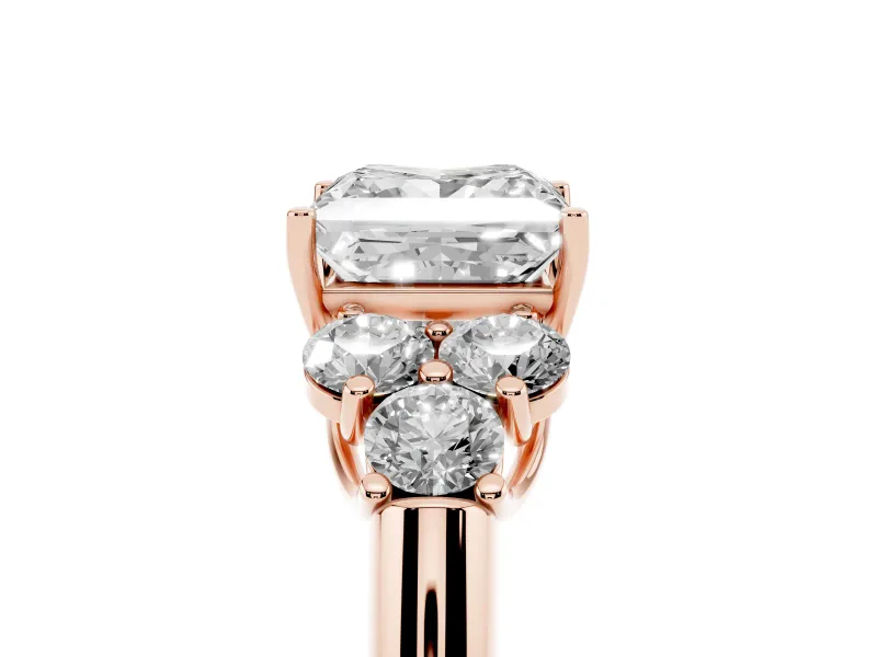 Princess Cut Side Stone Engagement Ring Setting | Triangle Side Clusters | Rose Gold