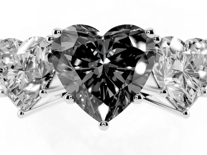 Heart-Shaped Engagement Ring Setting for a Black Center | Three Stone | Sterling Silver