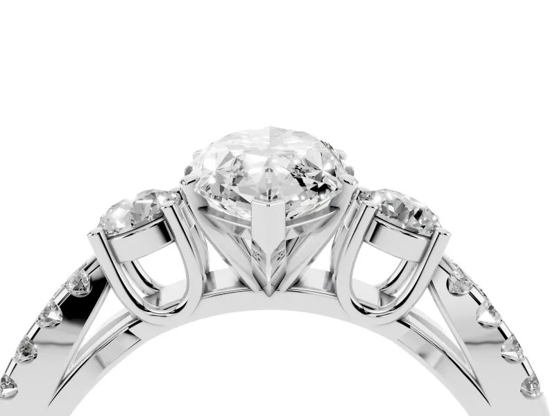 Marquise Three Stone Engagement Ring Setting | Pavé Split Shank | Sterling Silver
