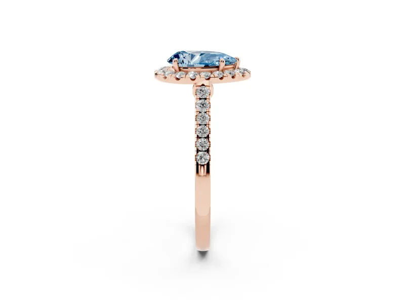 Pear-Shaped Halo Engagement Ring Setting for a Fancy Blue Lab-Grown Diamond | Pave Shoulders | Rose Gold