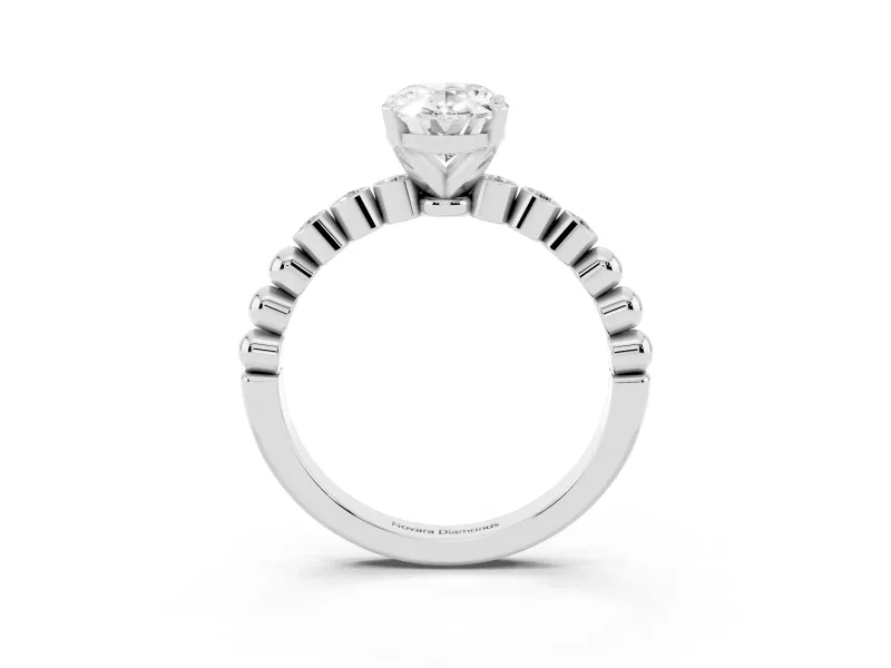 Oval Cut Diamond Solitaire Engagement Ring Set in Silver with Bezel Accents on Beaded Band