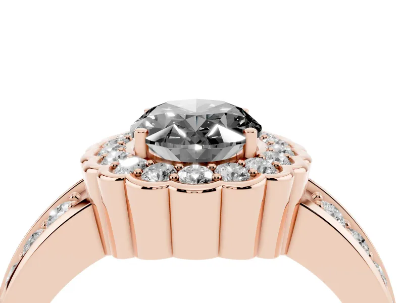 Oval Scalloped Halo Engagement Ring Setting for a Black Center | Double Row Band | Rose Gold