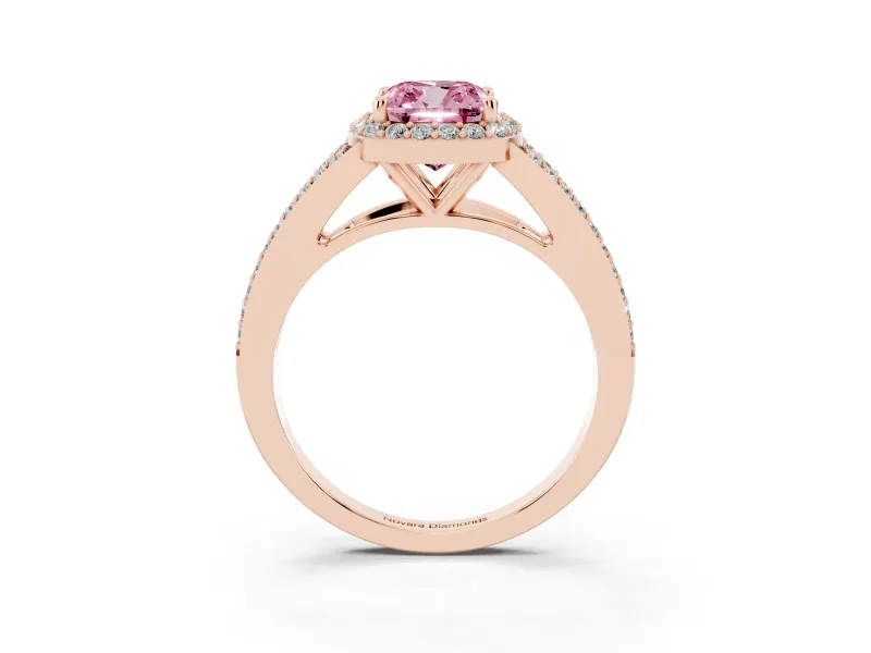 Cushion Cut Split Shank Halo Engagement Ring Setting for a Fancy Pink Lab-Grown Diamond | Rose Gold