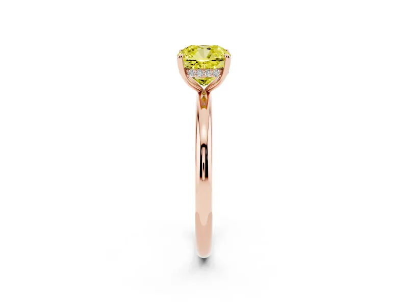 Cushion Cut Hidden Halo Ring Setting for a Fancy Yellow Lab-Grown Diamond | Rose Gold