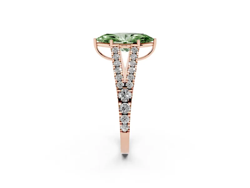 Marquise Graduated Split Shank Engagement Ring Setting for a Fancy Green Lab-Grown Diamond | Rose Gold