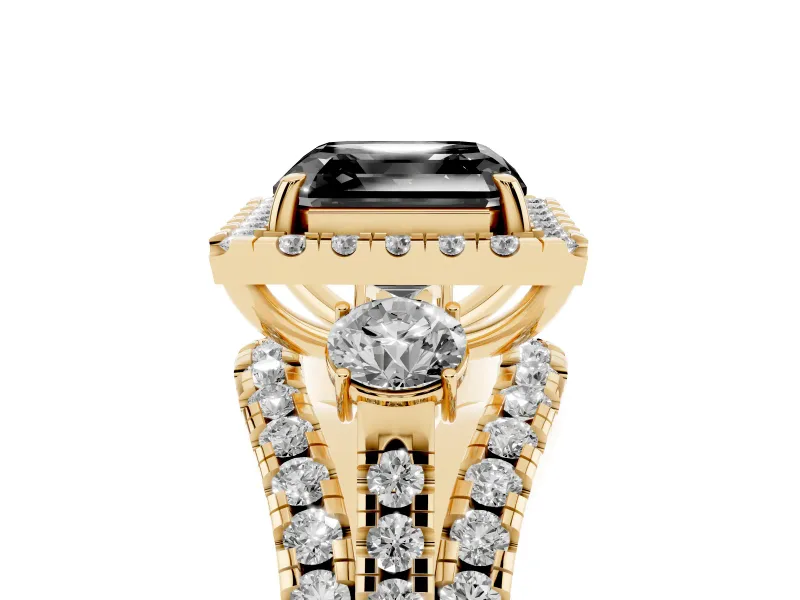 Asscher Cut Halo Split Shank Engagement Ring Setting for a Black Center | Yellow Gold