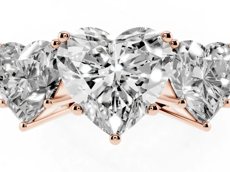 Heart-Shaped Three Stone Engagement Ring Setting | Beaded Shoulders | Rose Gold