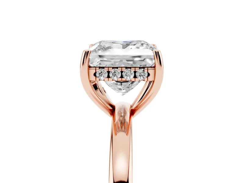 Princess Cut Hidden Halo Solitaire Engagement Ring Setting | Thin Wire Band | Rose Gold