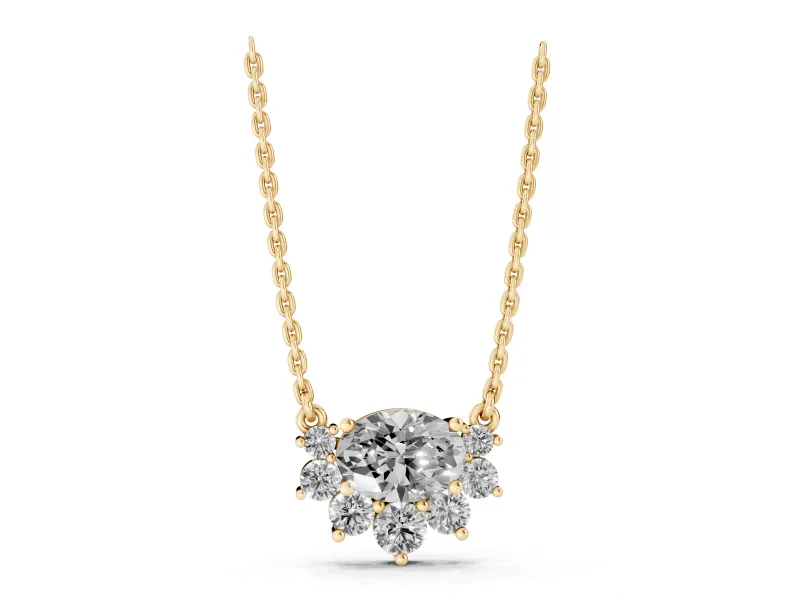Oval Lab-Grown Diamond East-West Cluster Pendant Necklace | Graduated Accents | Yellow Gold