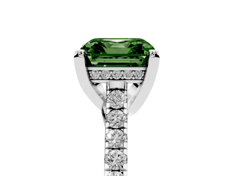 Asscher Cut Hidden Halo Pave Engagement Ring Setting for a Fancy Green Lab-Grown Diamond | Claw Prongs | Sterling Silver