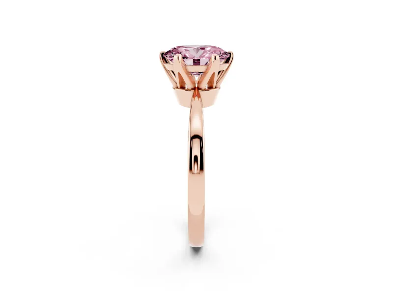 Fancy Pink Oval Cut Diamond Solitaire Engagement Ring Set in Rose gold with Slim Tapered Solitaire Band