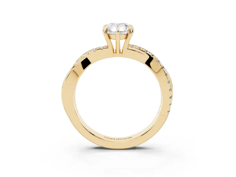 Pear-Shaped Crossover Pave Solitaire Engagement Ring Setting | Twisted Shoulders | Yellow Gold