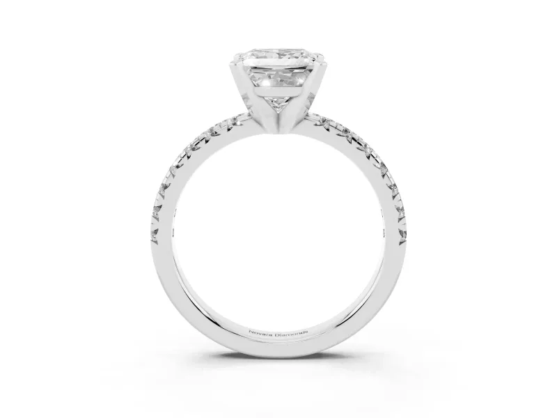 Princess Cut Pavé Solitaire Engagement Ring Setting | Scalloped Accent Row | Platinum