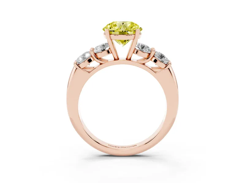 Round 5 Stone Engagement Ring Setting for a Fancy Yellow Lab-Grown Diamond | Rose Gold