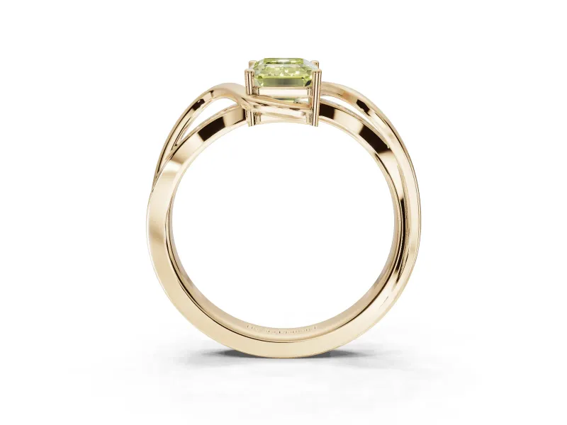 Emerald Cut Bypass Solitaire Engagement Ring Setting for a Fancy Yellow Lab-Grown Diamond | Pavé Strands | Yellow Gold