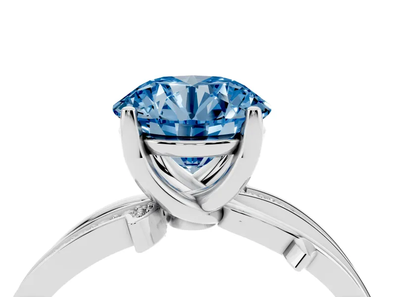 Fancy Blue Round Cut Diamond Pavé Twist Band Solitaire Ring Set in Platinum with Prong Setting