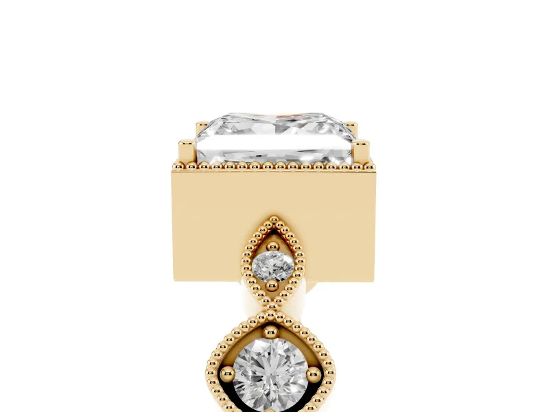 Princess Cut Vintage Milgrain Engagement Ring Setting | Marquise and Square Stations | Yellow Gold