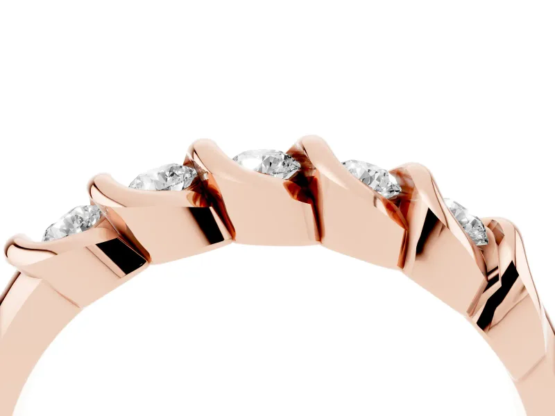 Round Diamond Eternity Band Set in Rose gold with Twist Prong Setting