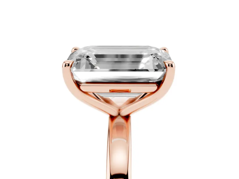 Fancy Blue Emerald Cut and Emerald Cut Toi Moi Ring Set in Rose gold with Prong Setting