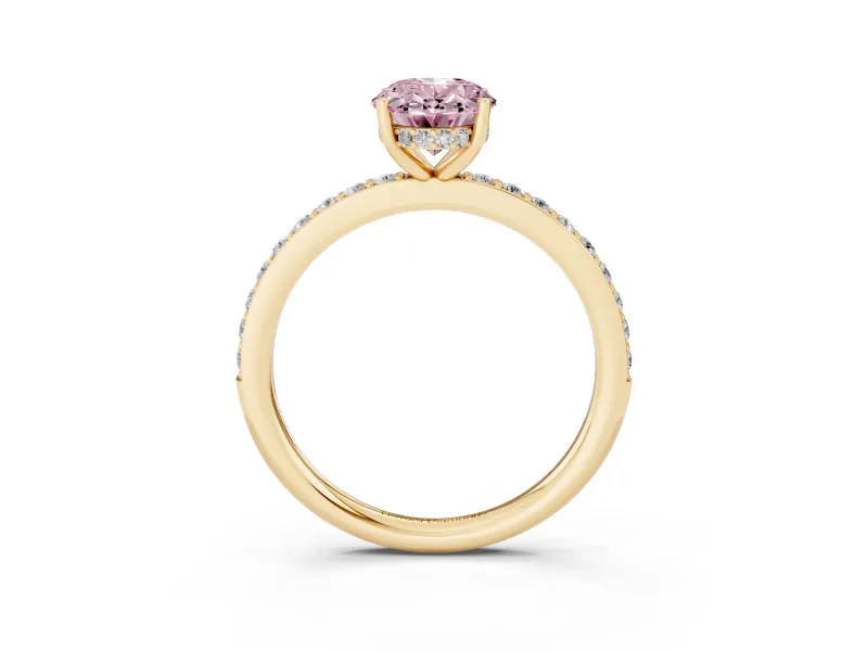 Oval Hidden Halo Engagement Ring Setting for a Fancy Pink Lab-Grown Diamond | Yellow Gold