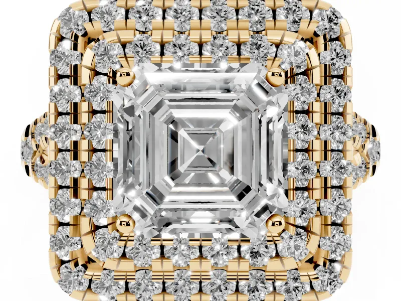 Asscher Cut Halo Split Shank Engagement Ring Setting | Yellow Gold