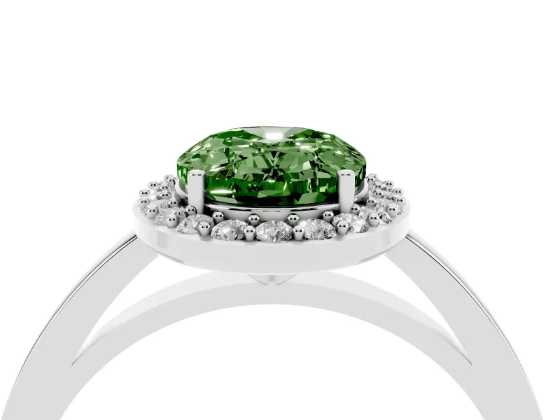Fancy Green Oval Cut Diamond Halo Ring Set in Platinum with Solitaire Band and Prong Setting