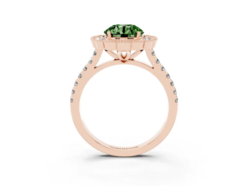Round Vintage Milgrain Floral Halo Engagement Ring Setting for a Fancy Green Lab-Grown Diamond | Pavé Band | Rose Gold