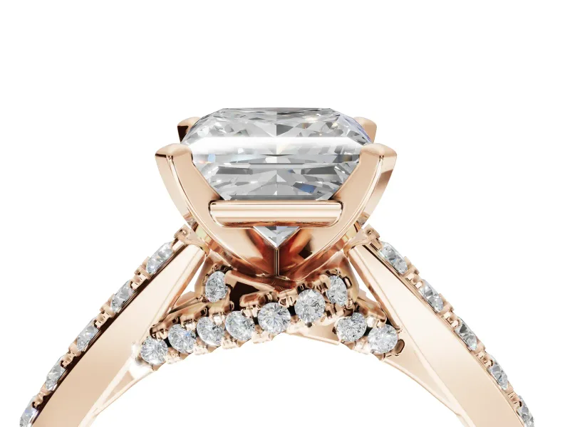 Princess Cut Pavé Solitaire Engagement Ring Setting | Crossover Gallery | Rose Gold
