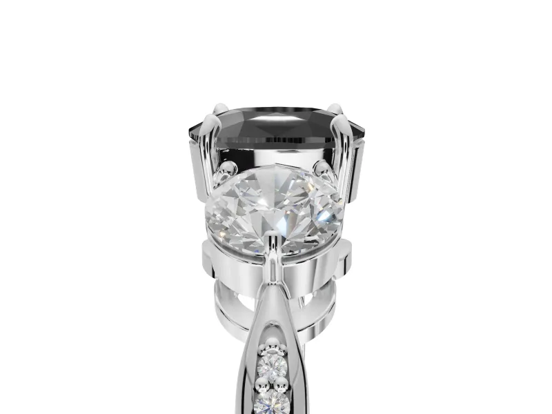 Fancy Black Cushion Cut Lab-Grown Diamond Three-Stone Ring Set in White Gold with Channel-Set Band and Prong Setting