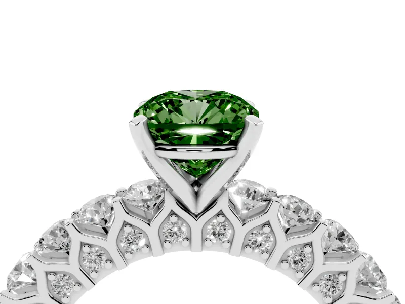Cushion Cut Shared Prong Engagement Ring Setting for a Fancy Green Lab-Grown Diamond | Platinum
