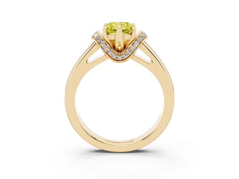 Radiant Cut Pavé Collar Engagement Ring Setting for a Fancy Yellow Lab-Grown Diamond | Yellow Gold