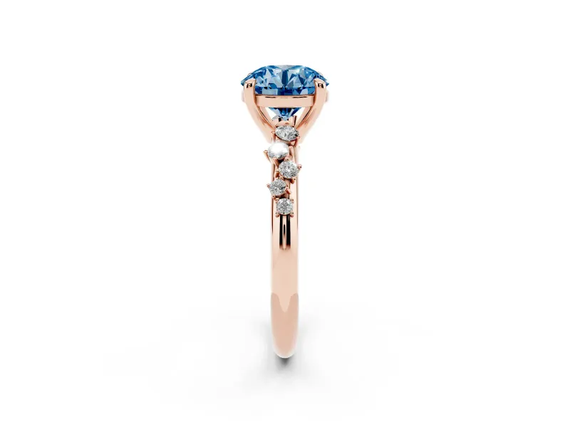 Round Graduated Accent Engagement Ring Setting for a Fancy Blue Lab-Grown Diamond | Rose Gold