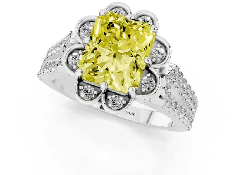 Radiant Cut Halo Engagement Ring Setting for a Fancy Yellow Lab-Grown Diamond | Sterling Silver - Design NV-24768