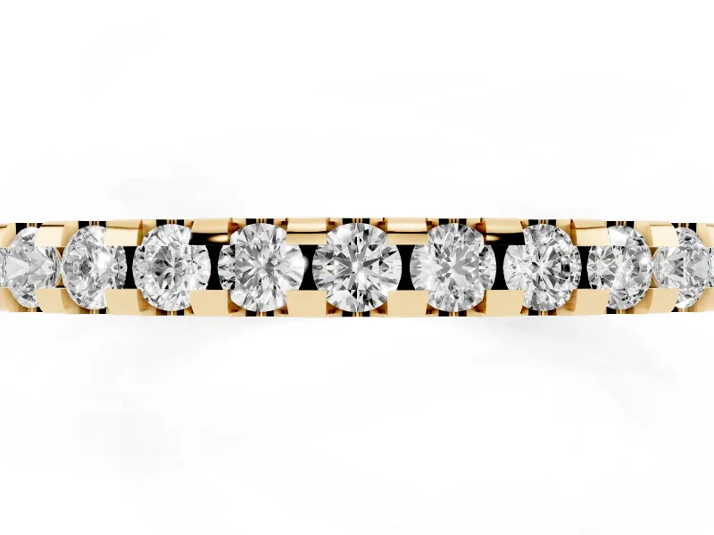 Round Diamond Pavé Half Eternity Band Set in Yellow gold with Shared Prong Setting