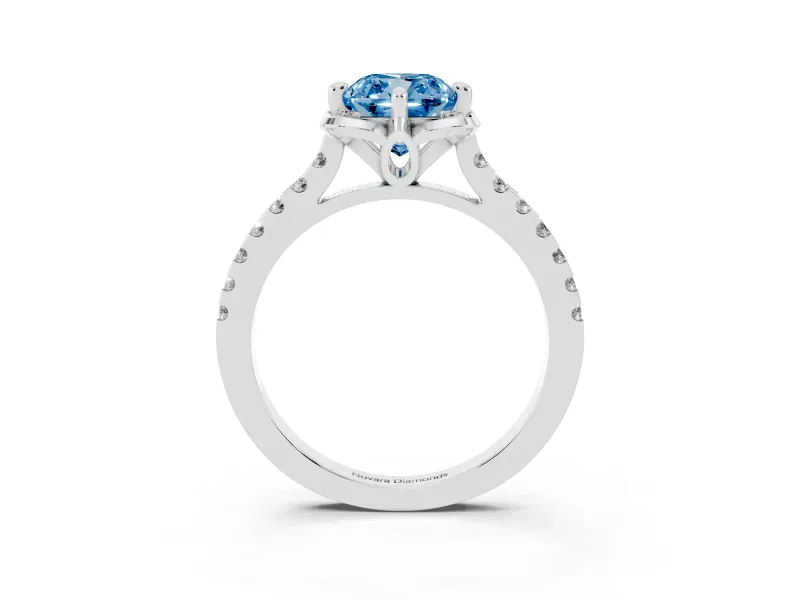Cushion Cut Floral Engagement Ring Setting for a Fancy Blue Lab-Grown Diamond | Pavé Band | Platinum