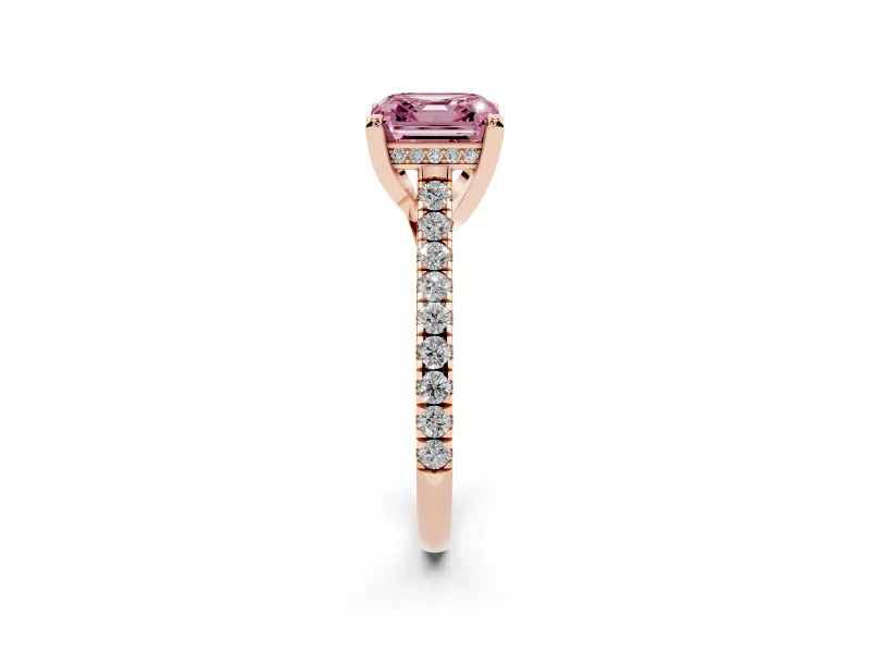 Asscher Cut Hidden Halo Pave Engagement Ring Setting for a Fancy Pink Lab-Grown Diamond | Claw Prongs | Rose Gold
