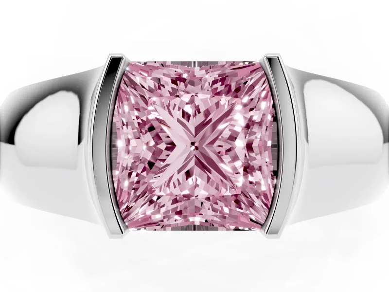 Princess Cut Half Bezel Solitaire Engagement Ring Setting for a Fancy Pink Lab-Grown Diamond | Wide Band | Platinum