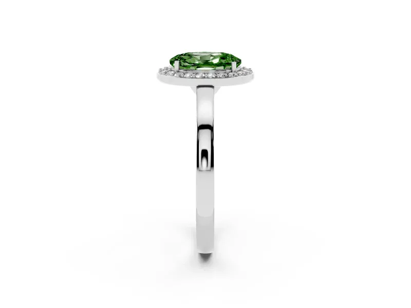 Oval Thin Halo Engagement Ring Setting for a Fancy Green Lab-Grown Diamond | Plain Band | Platinum