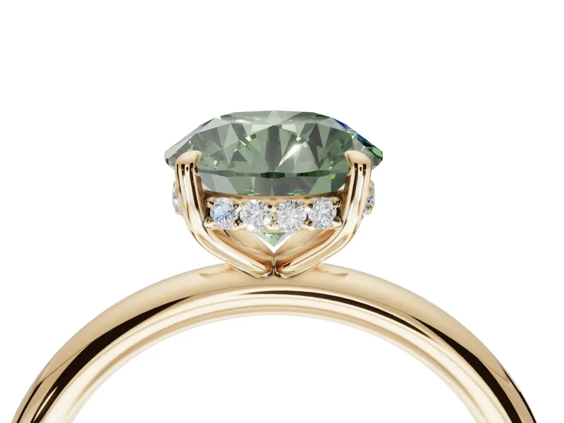 Round Hidden Halo Ring Setting for a Fancy Green Lab-Grown Diamond | Yellow Gold