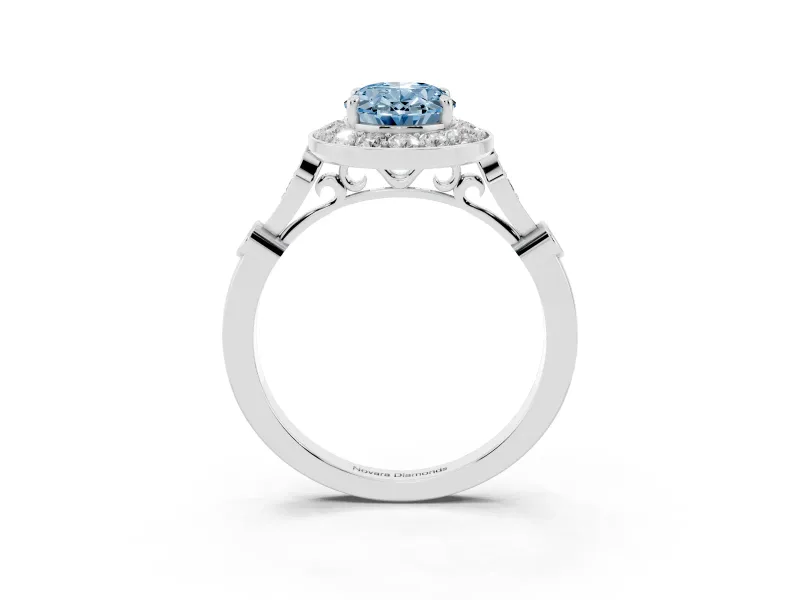 Oval Halo Engagement Ring Setting for a Fancy Blue Lab-Grown Diamond | Bezel Stations | White Gold
